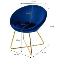 Esszimmerstuhl mit runder Rückenlehne Blau aus Samt mit goldenen Metallbeinen ML-Design-ECD Germany Best