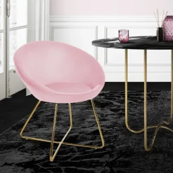 Esszimmerstuhl mit runder Rückenlehne Rosa aus Samt mit goldenen Metallbeinen ML-Design-ECD Germany Outlet