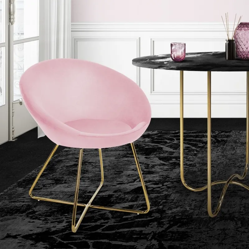 Esszimmerstuhl mit runder Rückenlehne Rosa aus Samt mit goldenen Metallbeinen ML-Design-ECD Germany Outlet