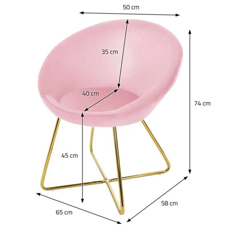 Esszimmerstuhl mit runder Rückenlehne Rosa aus Samt mit goldenen Metallbeinen ML-Design-ECD Germany Outlet