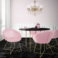 Esszimmerstuhl mit runder Rückenlehne Rosa aus Samt mit goldenen Metallbeinen ML-Design-ECD Germany Outlet