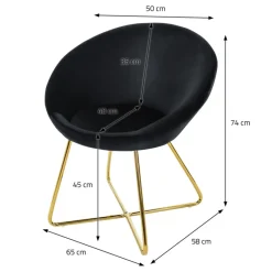 Esszimmerstuhl mit runder Rückenlehne Schwarz aus Samt mit goldenen Metallbeinen ML-Design-ECD Germany