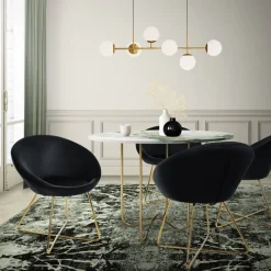 Esszimmerstuhl mit runder Rückenlehne Schwarz aus Samt mit goldenen Metallbeinen ML-Design-ECD Germany