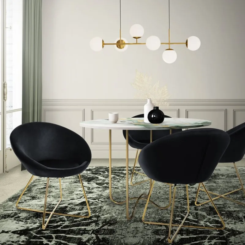 Esszimmerstuhl mit runder Rückenlehne Schwarz aus Samt mit goldenen Metallbeinen ML-Design-ECD Germany