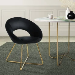Esszimmerstuhl mit runder offener Rückenlehne Schwarz aus Samt mit goldenen Metallbeinen ML-Design-ECD Germany Online