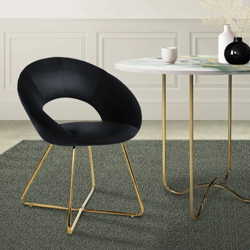Esszimmerstuhl mit runder offener Rückenlehne Schwarz aus Samt mit goldenen Metallbeinen ML-Design-ECD Germany Online