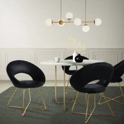 Esszimmerstuhl mit runder offener Rückenlehne Schwarz aus Samt mit goldenen Metallbeinen ML-Design-ECD Germany Online