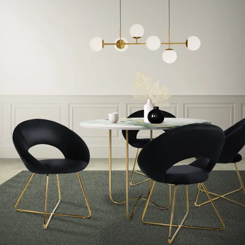 Esszimmerstuhl mit runder offener Rückenlehne Schwarz aus Samt mit goldenen Metallbeinen ML-Design-ECD Germany Online