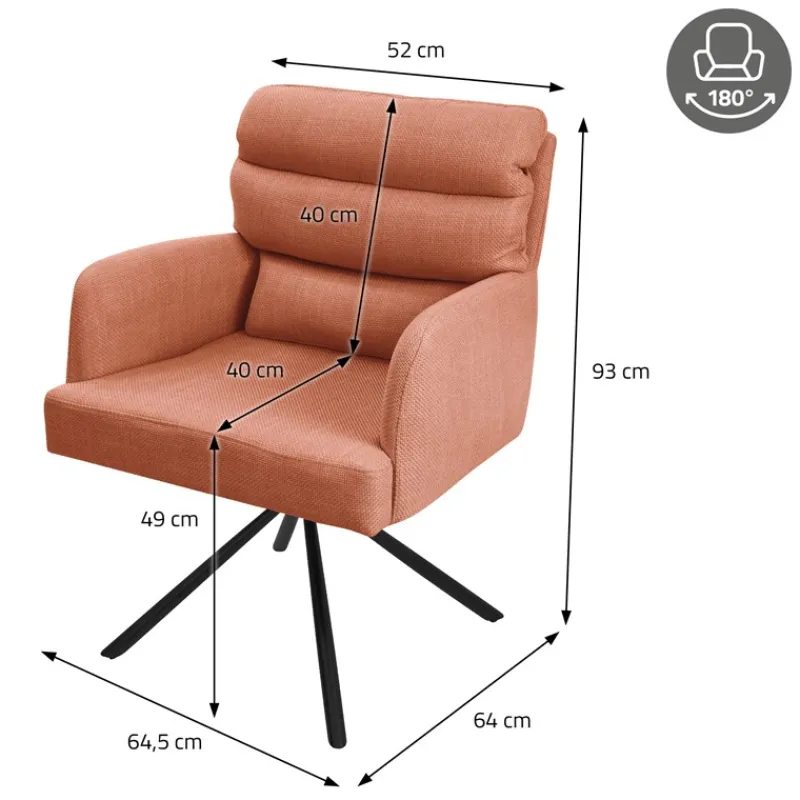 Esszimmerstuhl Orange drehbar mit abnehmbaren Rückenkissen gepolstert bis 120 Kilogramm ML-Design-ECD Germany New
