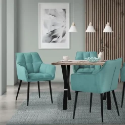 Esszimmerstuhl Petrol aus Frotteestoff mit dickem gepolsterter Sitz ML-Design-ECD Germany Best