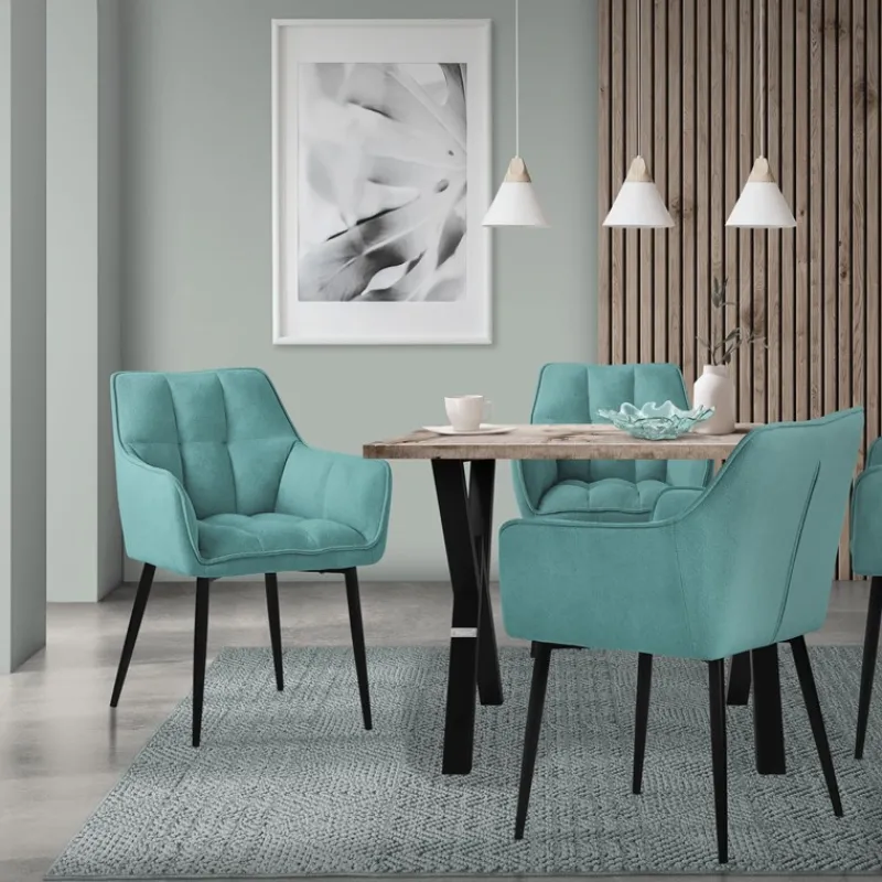 Esszimmerstuhl Petrol aus Frotteestoff mit dickem gepolsterter Sitz ML-Design-ECD Germany Best