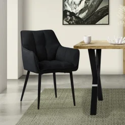 Esszimmerstuhl Schwarz aus Frotteestoff mit dickem gepolsterter Sitz ML-Design-ECD Germany