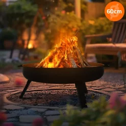 Feuerschale 60 cm mit Dreibeingestell und klappbaren Füßen Stahl Feuerkorb-ECD Germany Best