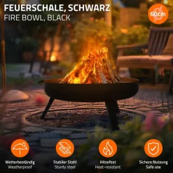 Feuerschale 60 cm mit Dreibeingestell und klappbaren Füßen Stahl Feuerkorb-ECD Germany Best