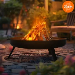 Feuerschale 70 cm mit Dreibeingestell und klappbaren Füßen Stahl Feuerkorb-ECD Germany Clearance