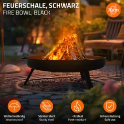 Feuerschale 70 cm mit Dreibeingestell und klappbaren Füßen Stahl Feuerkorb-ECD Germany Clearance