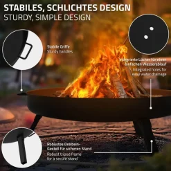 Feuerschale 70 cm mit Dreibeingestell und klappbaren Füßen Stahl Feuerkorb-ECD Germany Clearance