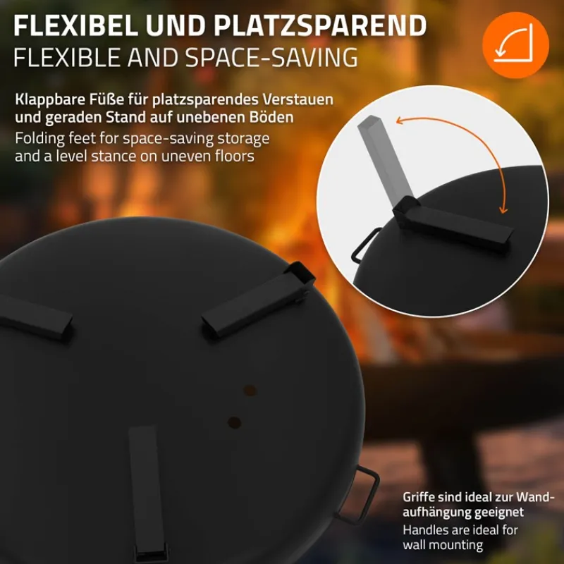 Feuerschale 70 cm mit Dreibeingestell und klappbaren Füßen Stahl Feuerkorb-ECD Germany Clearance