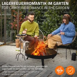 Feuerschale 70 cm mit Dreibeingestell und klappbaren Füßen Stahl Feuerkorb-ECD Germany Clearance