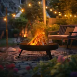 Feuerschale 70 cm mit Dreibeingestell und klappbaren Füßen Stahl Feuerkorb-ECD Germany Clearance