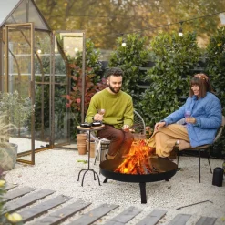 Feuerschale 70 cm mit Dreibeingestell und klappbaren Füßen Stahl Feuerkorb-ECD Germany Clearance