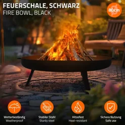 Feuerschale 80 cm mit Dreibeingestell und klappbaren Füßen Stahl Feuerkorb-ECD Germany Best
