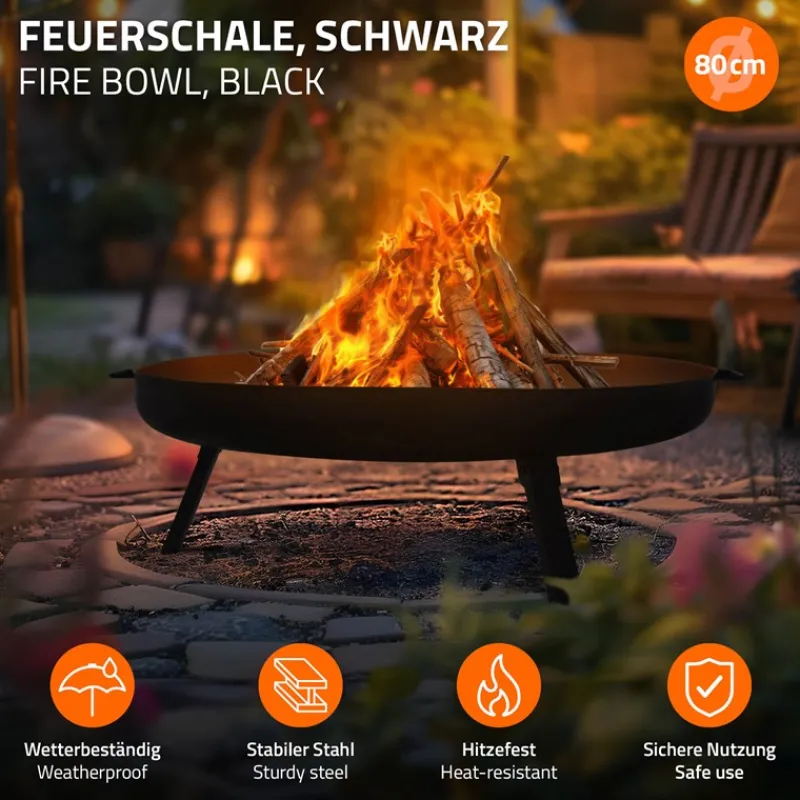 Feuerschale 80 cm mit Dreibeingestell und klappbaren Füßen Stahl Feuerkorb-ECD Germany Best