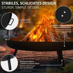 Feuerschale 80 cm mit Dreibeingestell und klappbaren Füßen Stahl Feuerkorb-ECD Germany Best