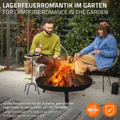 Feuerschale 80 cm mit Dreibeingestell und klappbaren Füßen Stahl Feuerkorb-ECD Germany Best