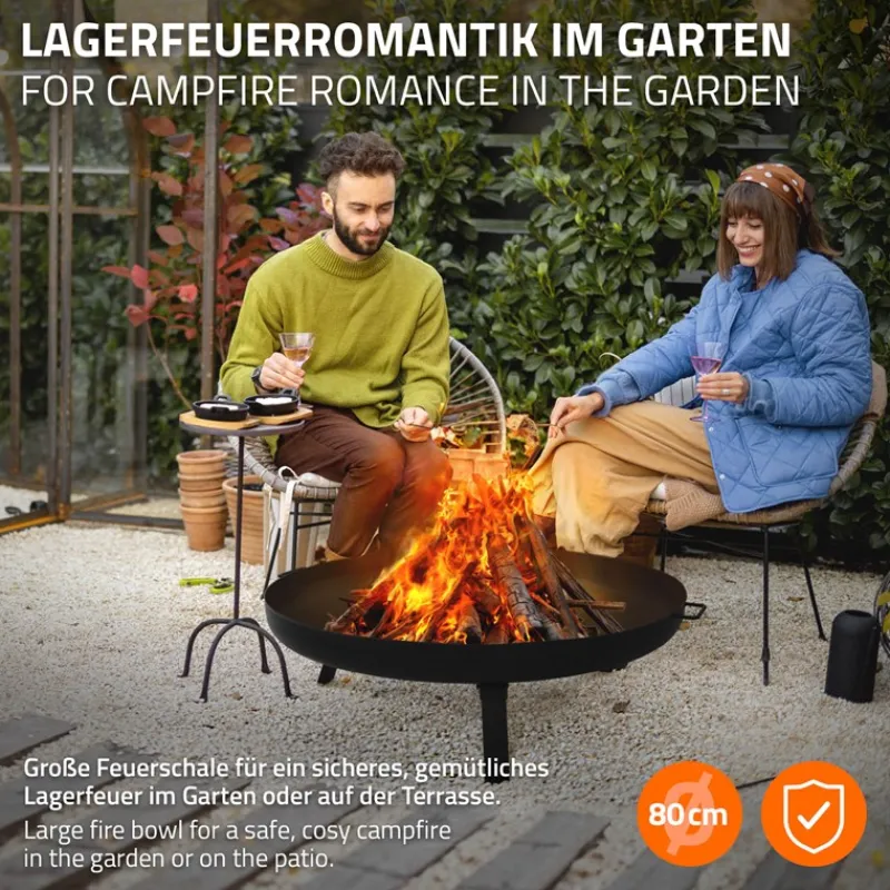 Feuerschale 80 cm mit Dreibeingestell und klappbaren Füßen Stahl Feuerkorb-ECD Germany Best