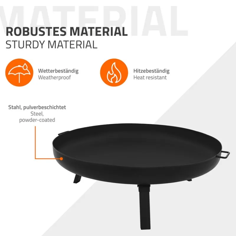 Feuerschale 80 cm mit Dreibeingestell und klappbaren Füßen Stahl Feuerkorb-ECD Germany Best