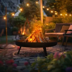 Feuerschale 80 cm mit Dreibeingestell und klappbaren Füßen Stahl Feuerkorb-ECD Germany Best