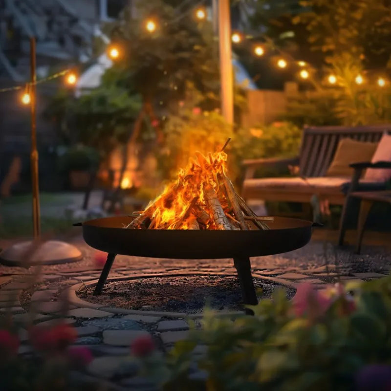 Feuerschale 80 cm mit Dreibeingestell und klappbaren Füßen Stahl Feuerkorb-ECD Germany Best