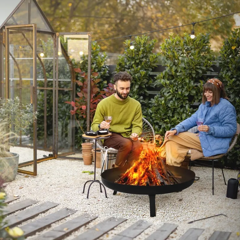 Feuerschale 80 cm mit Dreibeingestell und klappbaren Füßen Stahl Feuerkorb-ECD Germany Best
