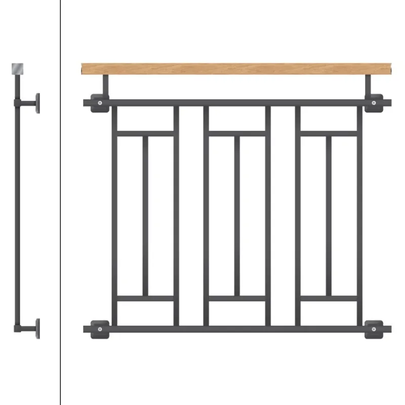 Französischer Balkon Anthrazit 90x100 cm mit 3 Füllelementen, Holzoptik aus verzinkter Stahl-ECD Germany New