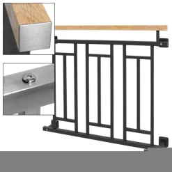 Französischer Balkon Anthrazit 90x100 cm mit 3 Füllelementen, Holzoptik aus verzinkter Stahl-ECD Germany New