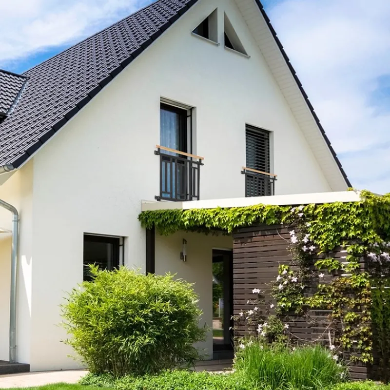 Französischer Balkon Anthrazit 90x100 cm mit 3 Füllelementen, Holzoptik aus verzinkter Stahl-ECD Germany New