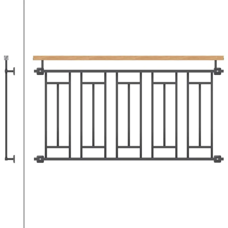 Französischer Balkon Anthrazit 90x156 cm mit 5 Füllelementen, Holzoptik aus verzinkter Stahl-ECD Germany Clearance