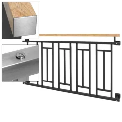 Französischer Balkon Anthrazit 90x156 cm mit 5 Füllelementen, Holzoptik aus verzinkter Stahl-ECD Germany Clearance