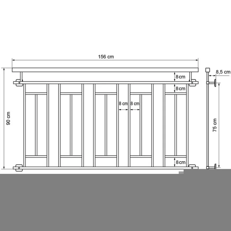 Französischer Balkon Anthrazit 90x156 cm mit 5 Füllelementen, Holzoptik aus verzinkter Stahl-ECD Germany Clearance