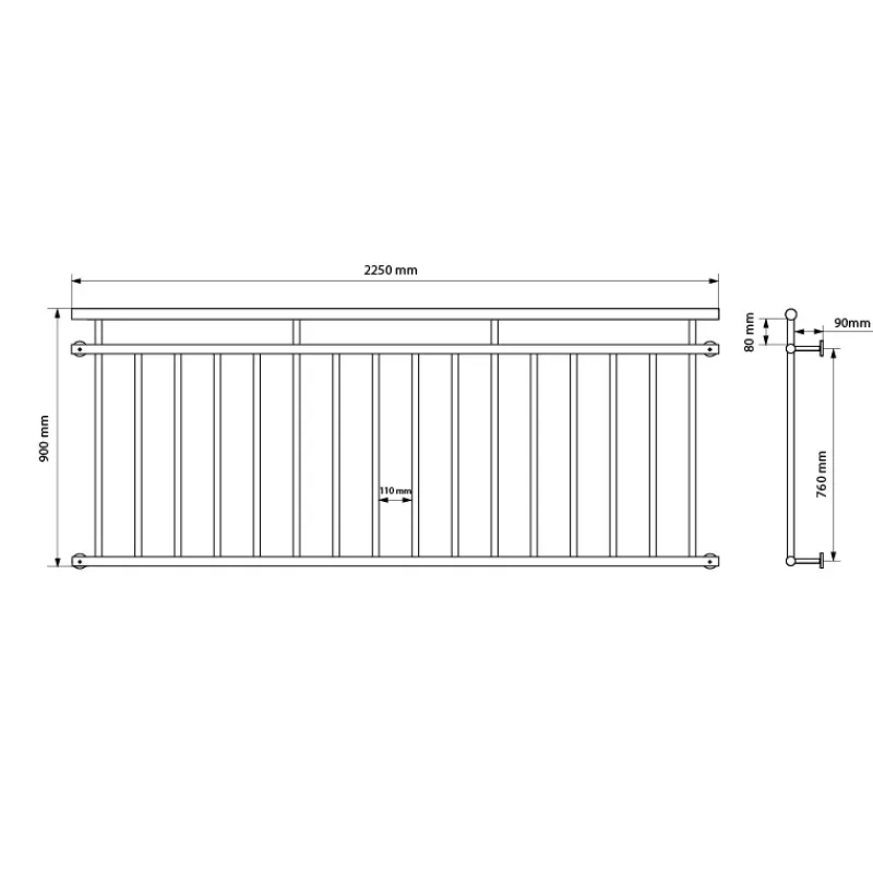 Französischer Balkon glänzend 90x225 cm mit 16 Füllstäben aus Edelstahl-ECD Germany Sale