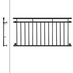 Französischer Balkon Schwarz 184x90 cm mit 14 Füllstäben aus pulverbeschichtetem Stahl-ECD Germany New