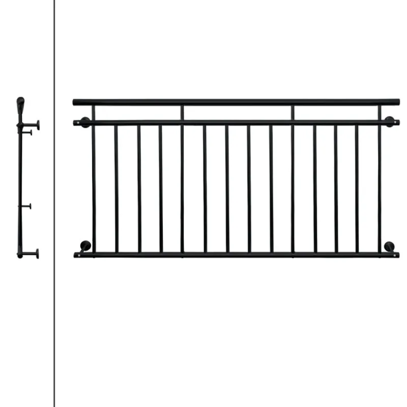 Französischer Balkon Schwarz 184x90 cm mit 14 Füllstäben aus pulverbeschichtetem Stahl-ECD Germany New