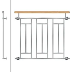 Französischer Balkon Silber 90x100 cm mit 3 Füllelementen, Holzoptik aus Edelstahl-ECD Germany Sale