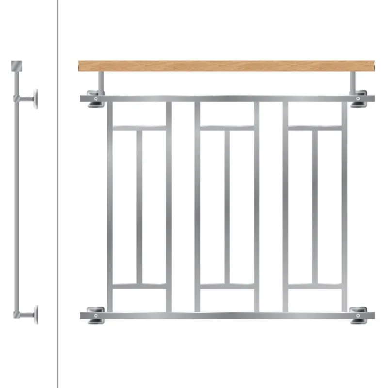 Französischer Balkon Silber 90x100 cm mit 3 Füllelementen, Holzoptik aus Edelstahl-ECD Germany Sale