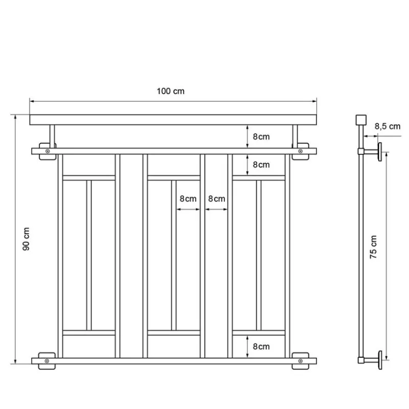 Französischer Balkon Silber 90x100 cm mit 3 Füllelementen, Holzoptik aus Edelstahl-ECD Germany Sale