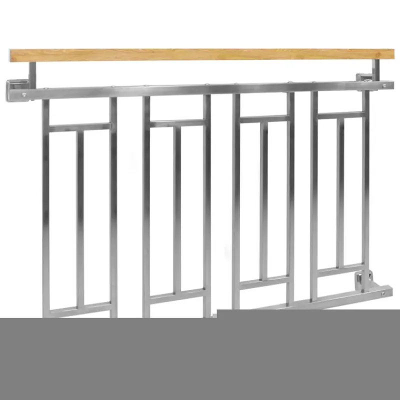 Französischer Balkon Silber 90x128 cm mit 4 Füllelementen, Holzoptik aus Edelstahl-ECD Germany Hot