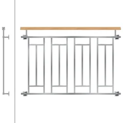 Französischer Balkon Silber 90x128 cm mit 4 Füllelementen, Holzoptik aus Edelstahl-ECD Germany Hot