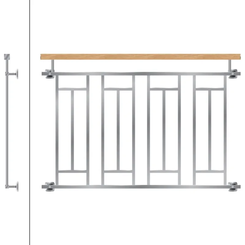 Französischer Balkon Silber 90x128 cm mit 4 Füllelementen, Holzoptik aus Edelstahl-ECD Germany Hot