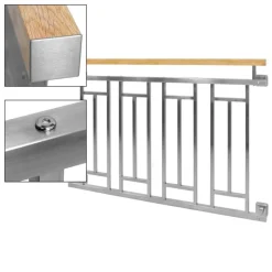 Französischer Balkon Silber 90x128 cm mit 4 Füllelementen, Holzoptik aus Edelstahl-ECD Germany Hot